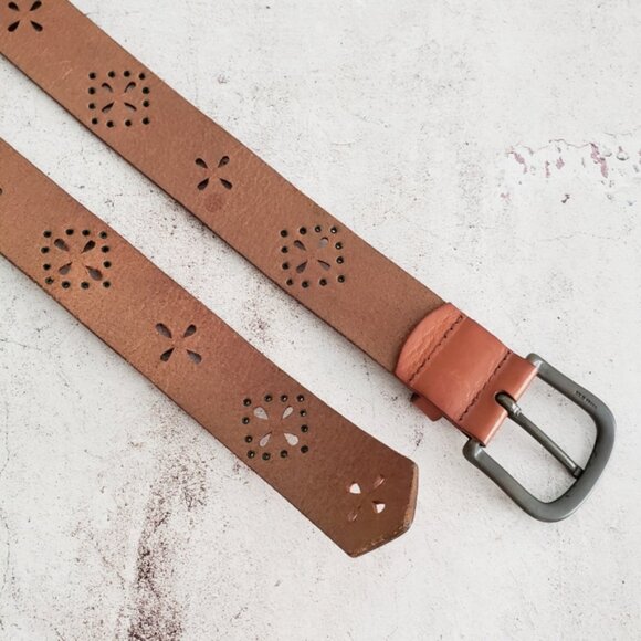 Fossil Genuine Leather Bohemian Laser Cutout Studded Belt size L - Picture 5 of 10
